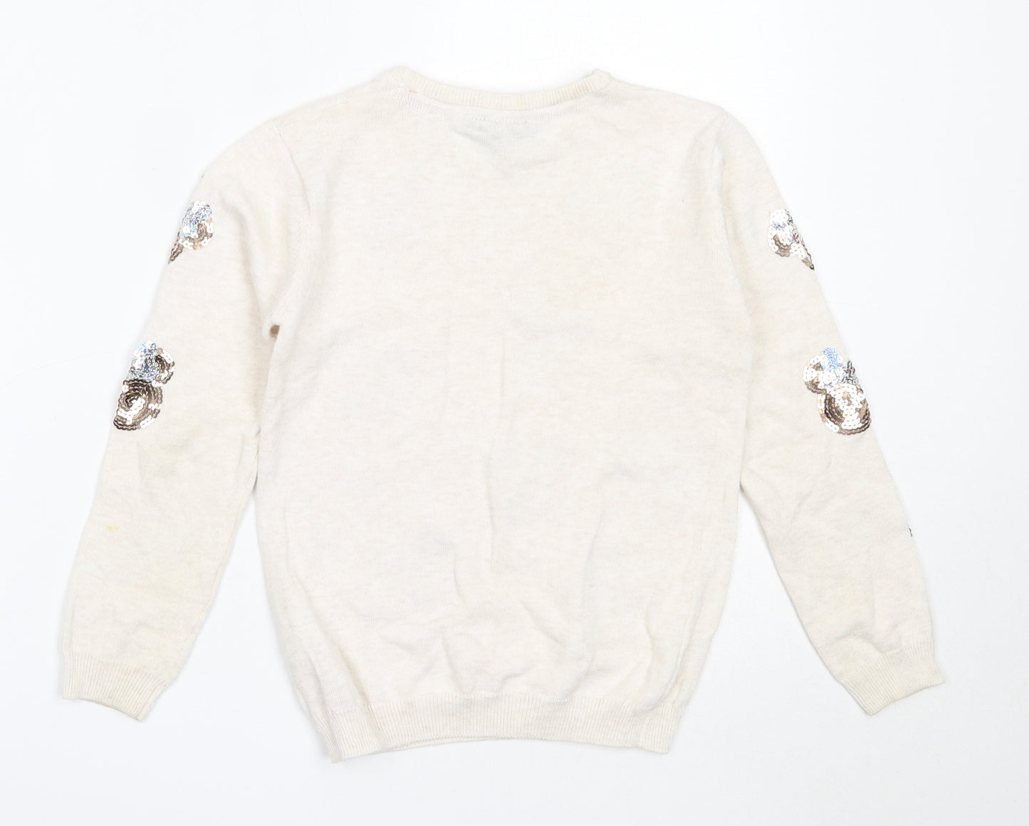 Primark Girls Ivory Round Neck  Cotton Pullover Jumper Size 7-8 Years   - minnie mouse