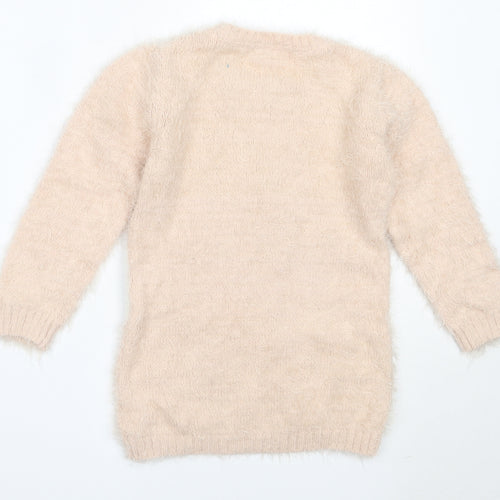 Primark Girls Pink Round Neck  Polyamide Pullover Jumper Size 5-6 Years