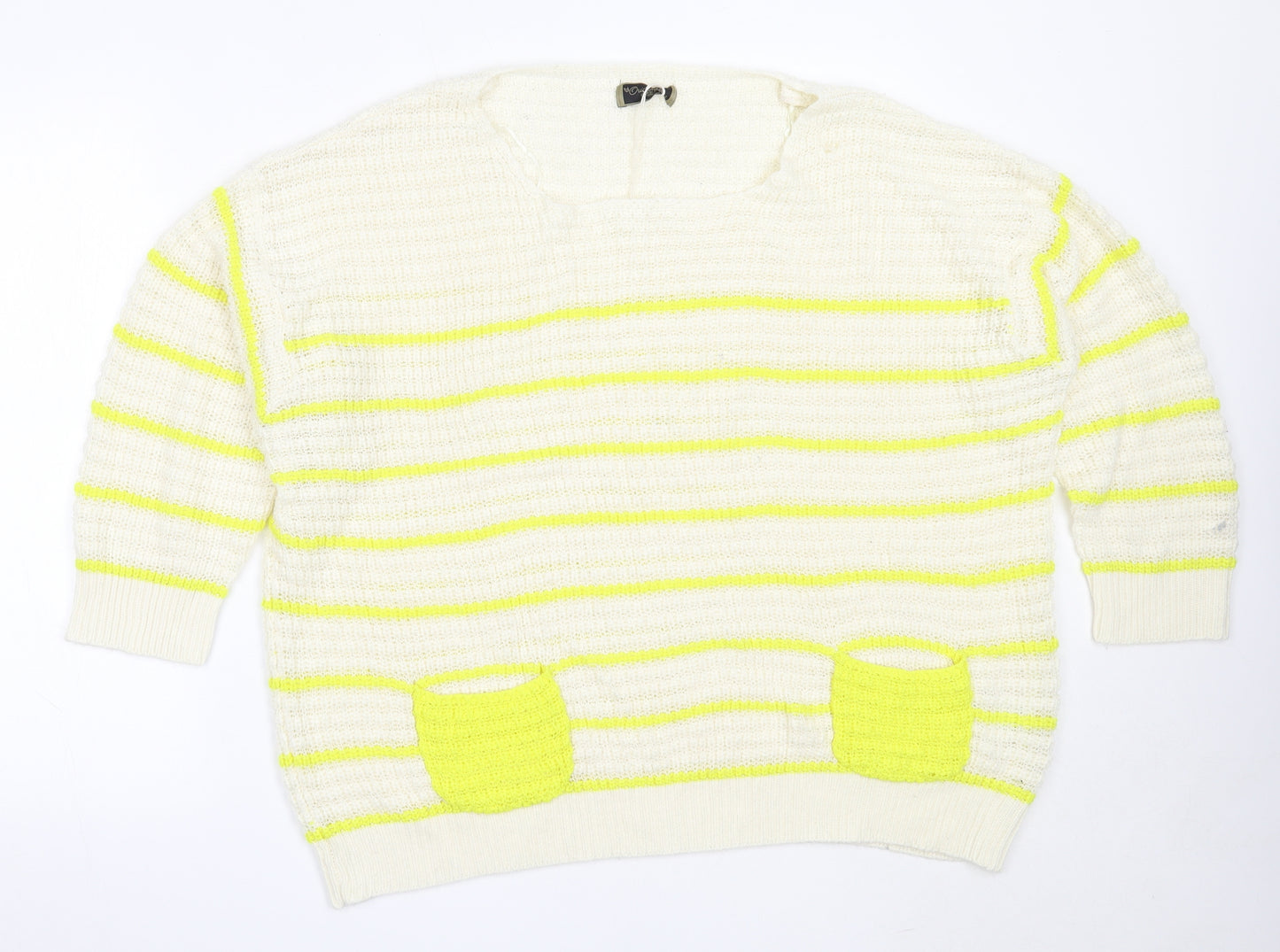 Originals Womens Ivory Round Neck Striped Acrylic Pullover Jumper Size XL