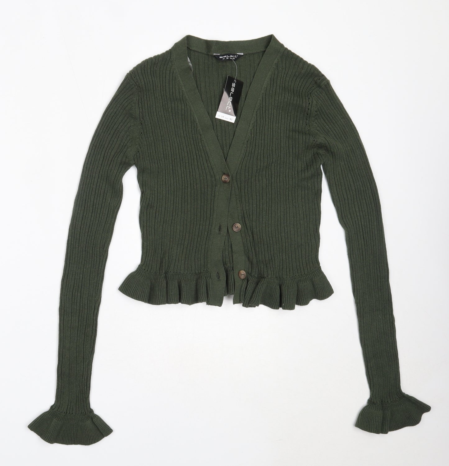 Select Womens Green V-Neck  Cotton Cardigan Jumper Size 14