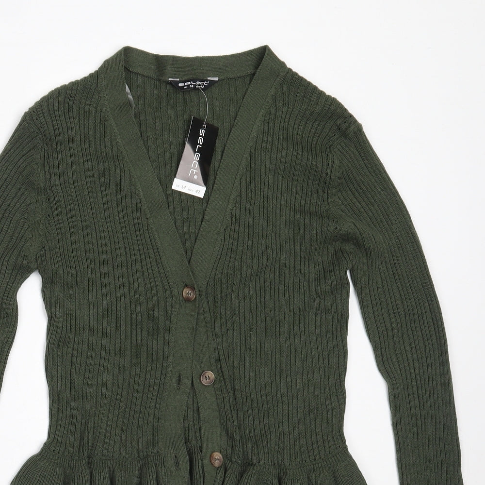 Select Womens Green V-Neck  Cotton Cardigan Jumper Size 14