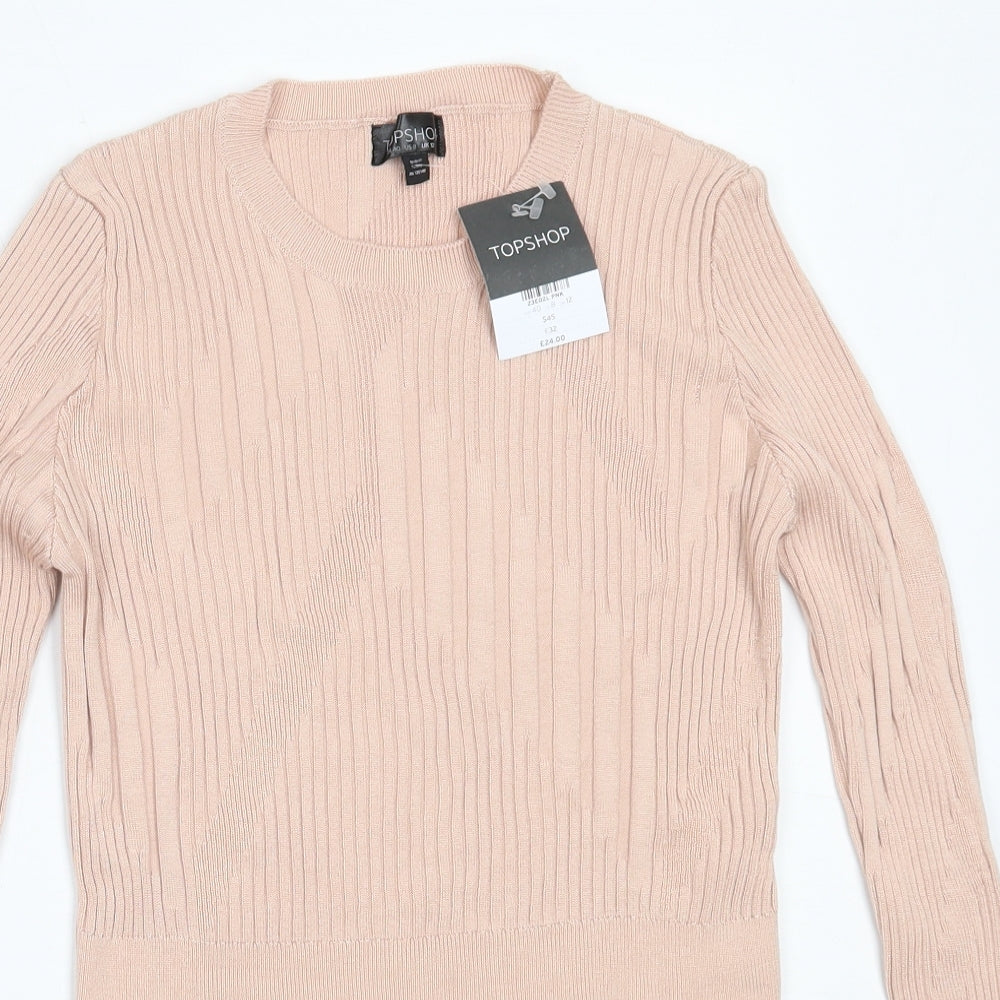 Topshop Womens Pink Round Neck  Viscose Pullover Jumper Size 12