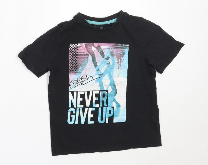 TU Boys Black Cotton Basic T-Shirt Size 4 Years Round Neck