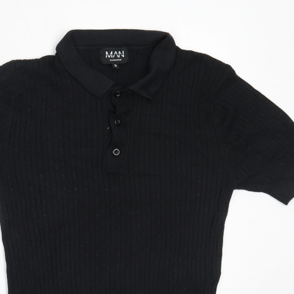 Boohoo Mens Black  Viscose  Polo Size S Collared