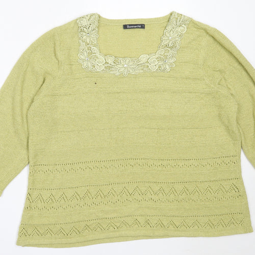 Bonmarché Womens Green Square Neck  Acrylic Pullover Jumper Size L