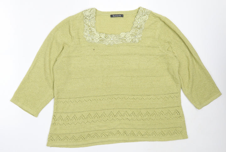 Bonmarché Womens Green Square Neck  Acrylic Pullover Jumper Size L