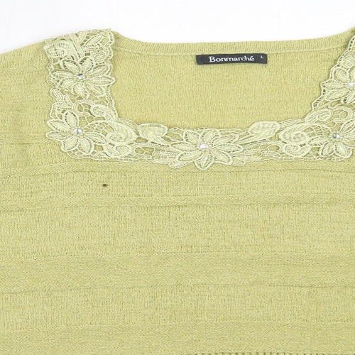 Bonmarché Womens Green Square Neck  Acrylic Pullover Jumper Size L