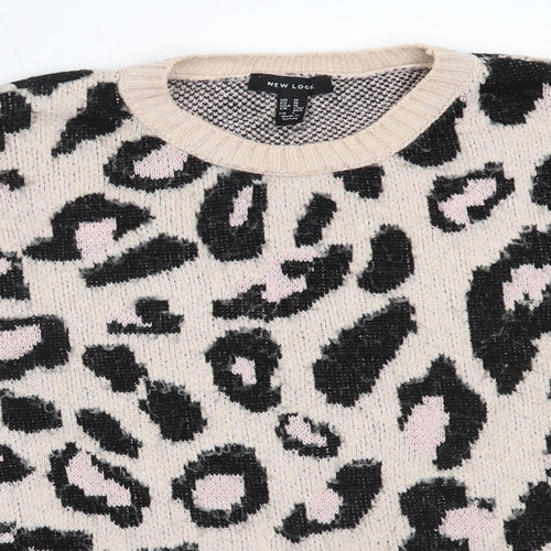 New Look Womens Pink Round Neck Animal Print Acrylic Pullover Jumper Size M