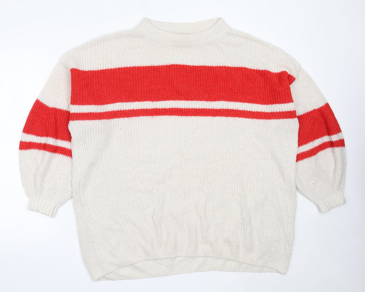 H&M Womens Ivory Round Neck  Acrylic Pullover Jumper Size M