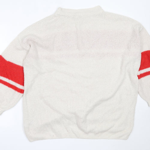 H&M Womens Ivory Round Neck  Acrylic Pullover Jumper Size M