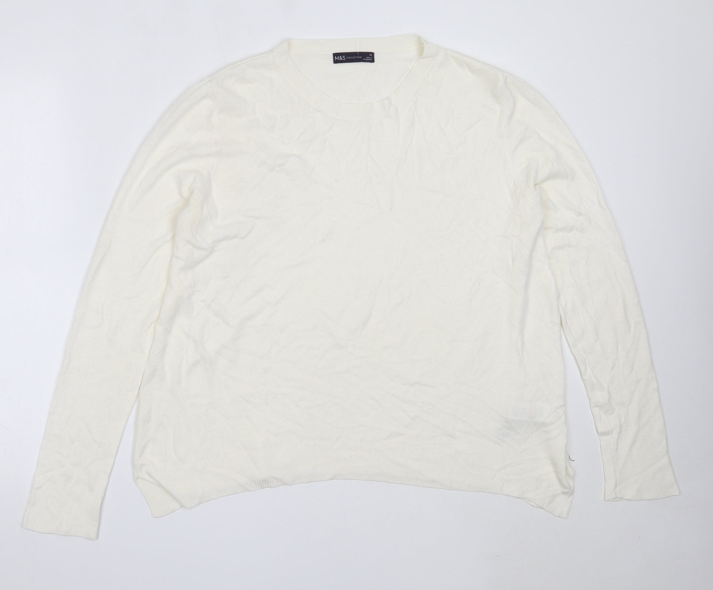 Marks and Spencer Womens Ivory Round Neck  Acrylic Pullover Jumper Size 16