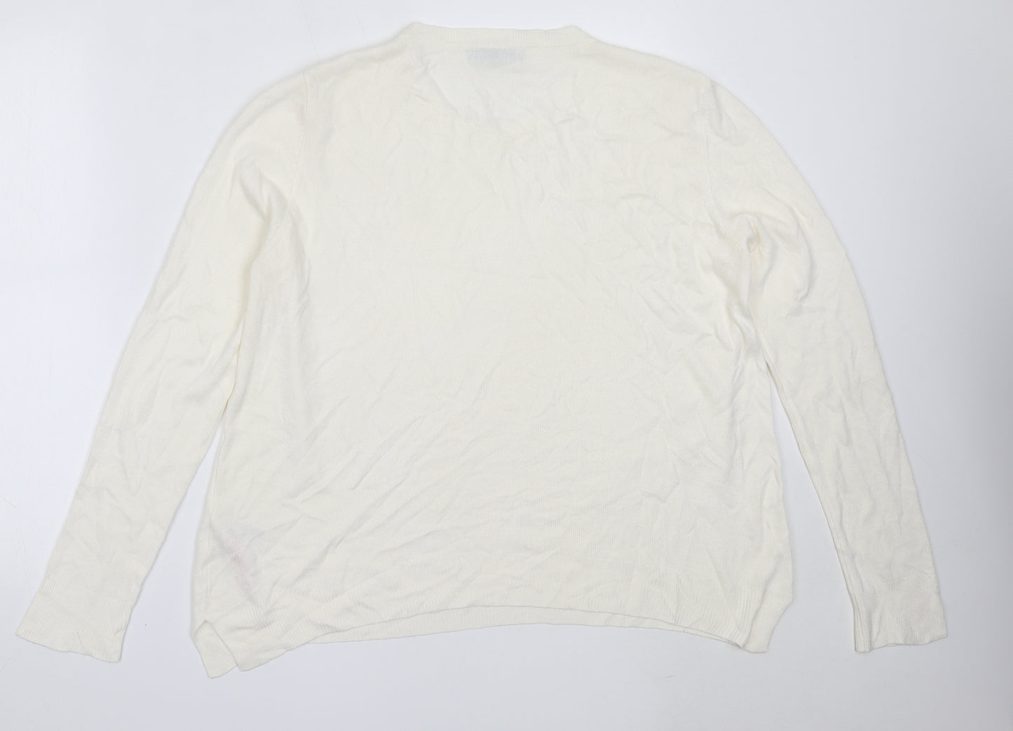 Marks and Spencer Womens Ivory Round Neck  Acrylic Pullover Jumper Size 16
