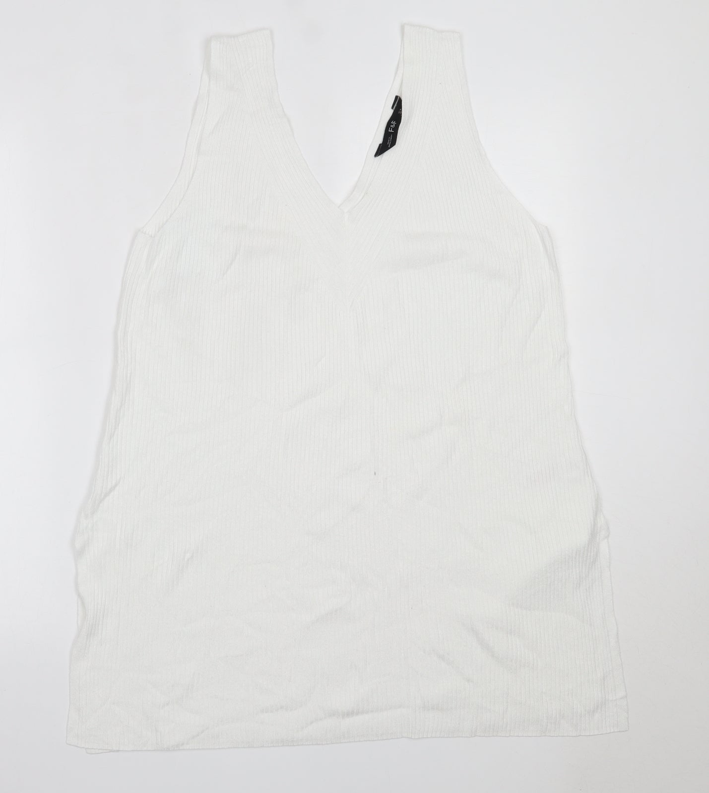 F&F Womens White  Viscose Basic Tank Size 18 V-Neck