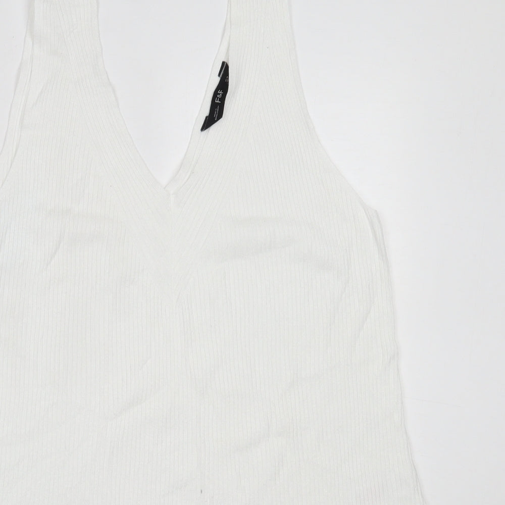 F&F Womens White  Viscose Basic Tank Size 18 V-Neck