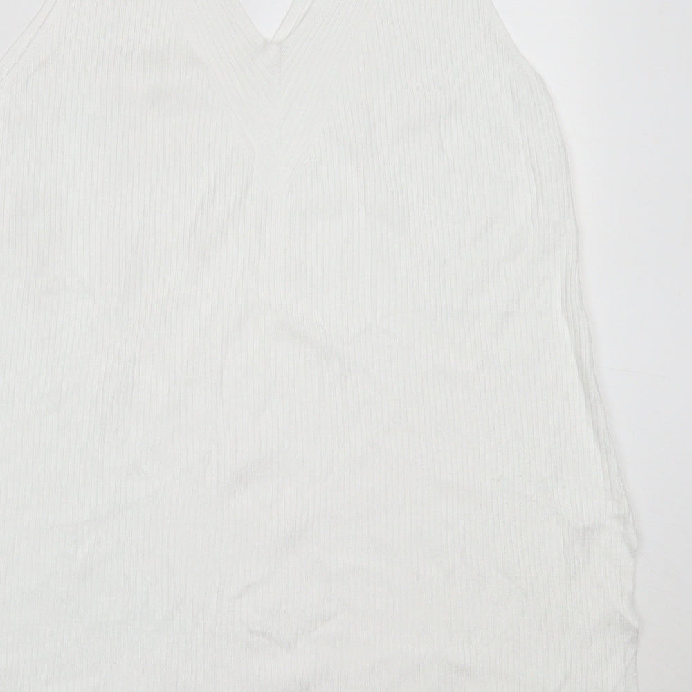 F&F Womens White  Viscose Basic Tank Size 18 V-Neck