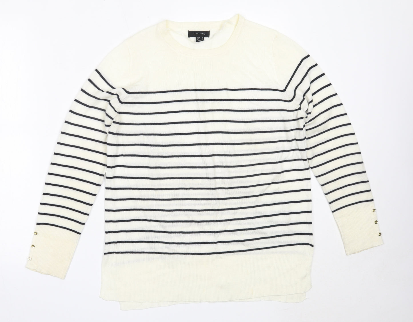 Atmosphere Womens Ivory Round Neck Striped Acrylic Pullover Jumper Size 14