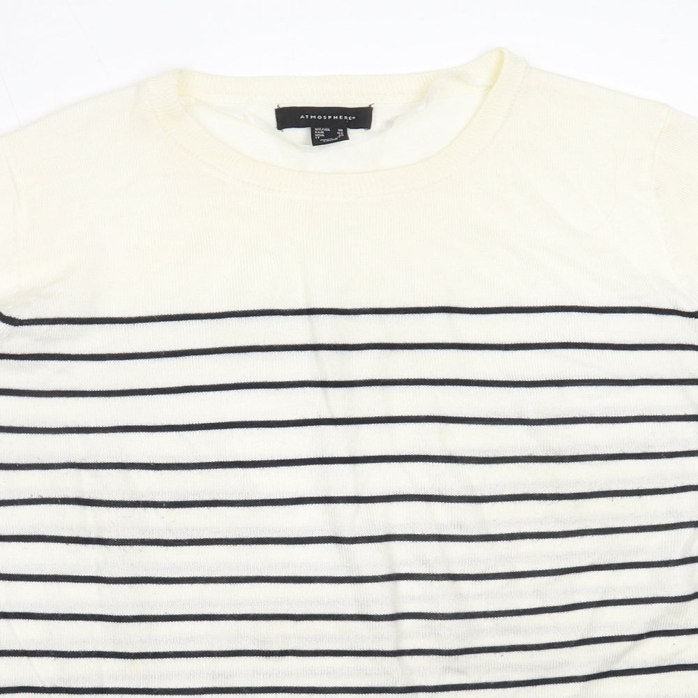 Atmosphere Womens Ivory Round Neck Striped Acrylic Pullover Jumper Size 14