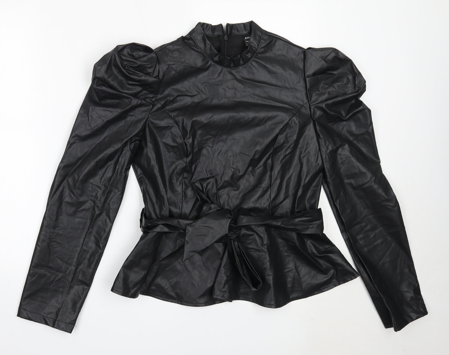 SheIn Womens Black  Polyester Basic Blouse Size L Round Neck