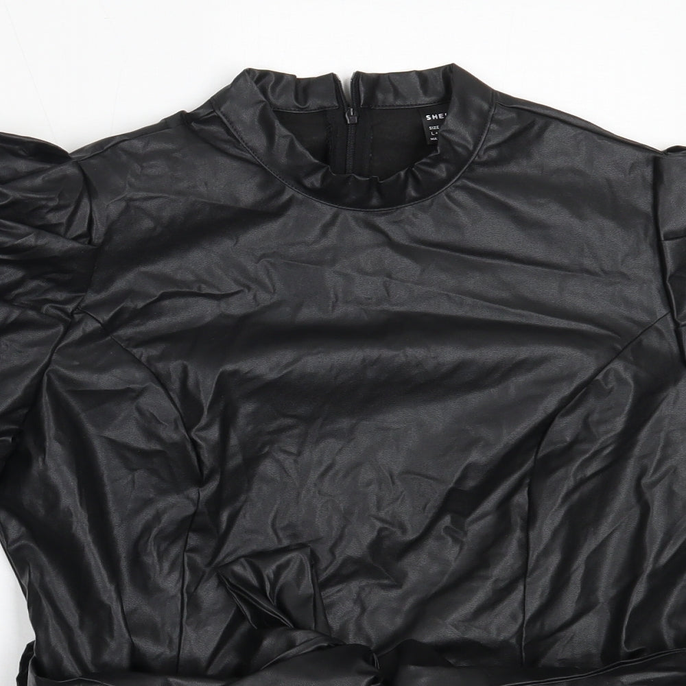 SheIn Womens Black  Polyester Basic Blouse Size L Round Neck