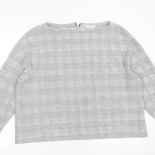 H&M Womens Grey Round Neck Check Cotton Pullover Jumper Size XL