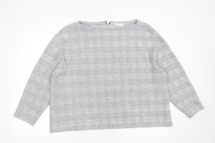 H&M Womens Grey Round Neck Check Cotton Pullover Jumper Size XL