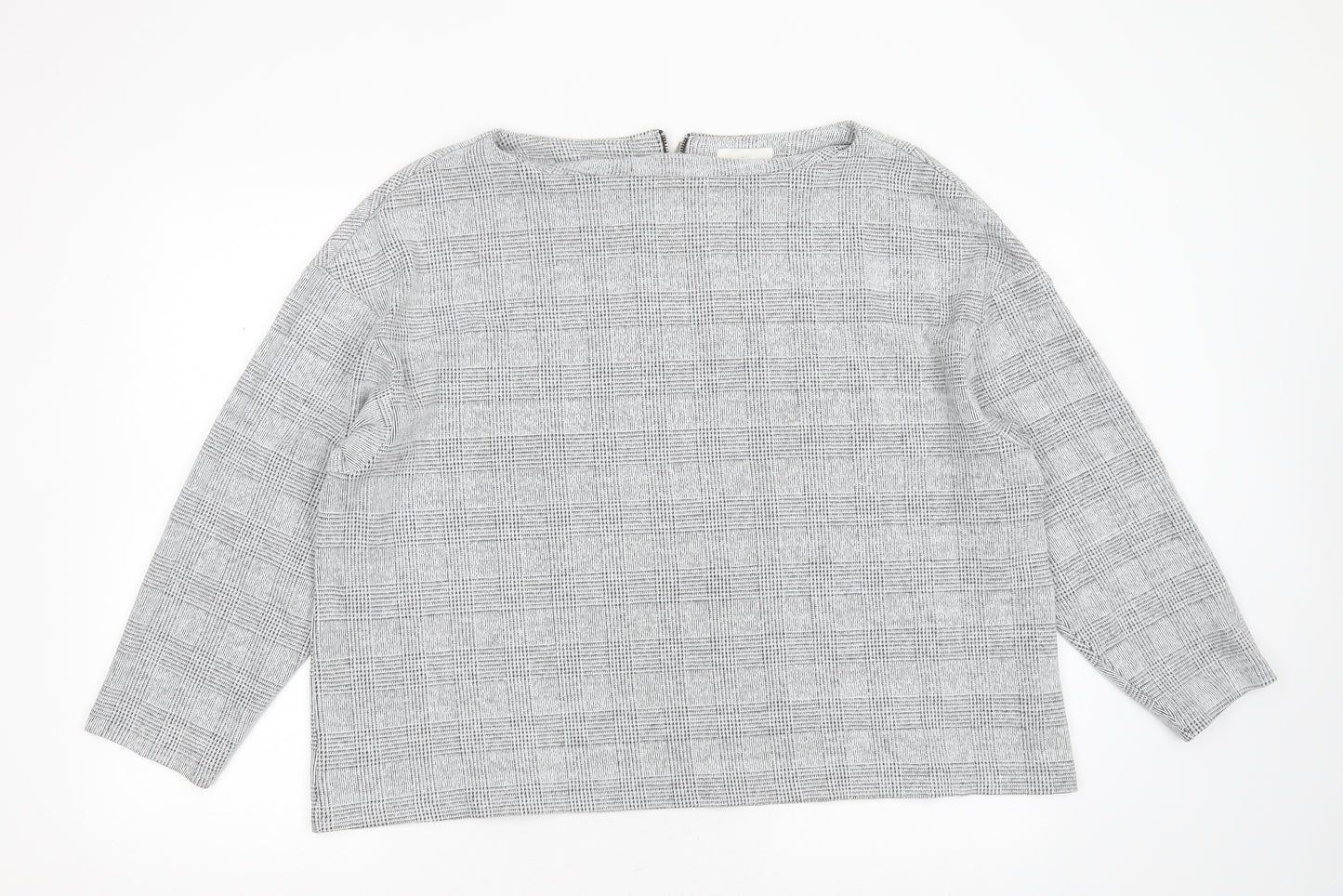 H&M Womens Grey Round Neck Check Cotton Pullover Jumper Size XL