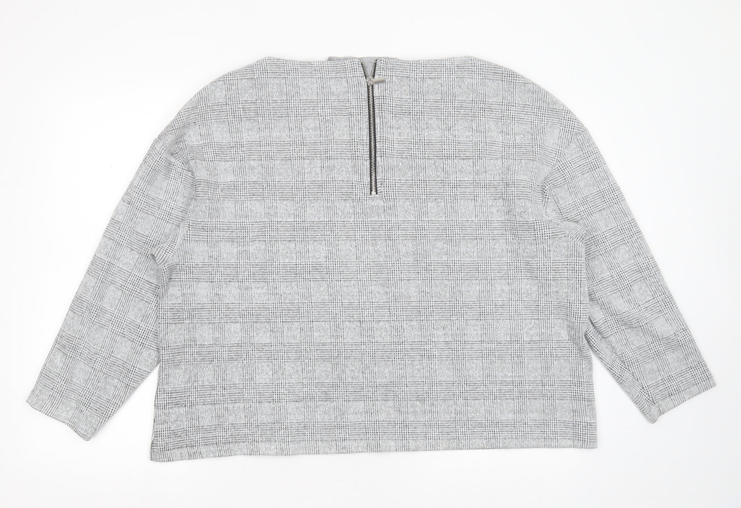 H&M Womens Grey Round Neck Check Cotton Pullover Jumper Size XL