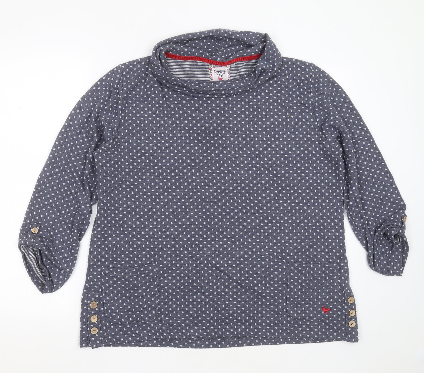 COUNTRY ROSE Womens Blue Round Neck Polka Dot Polyester Pullover Jumper Size L