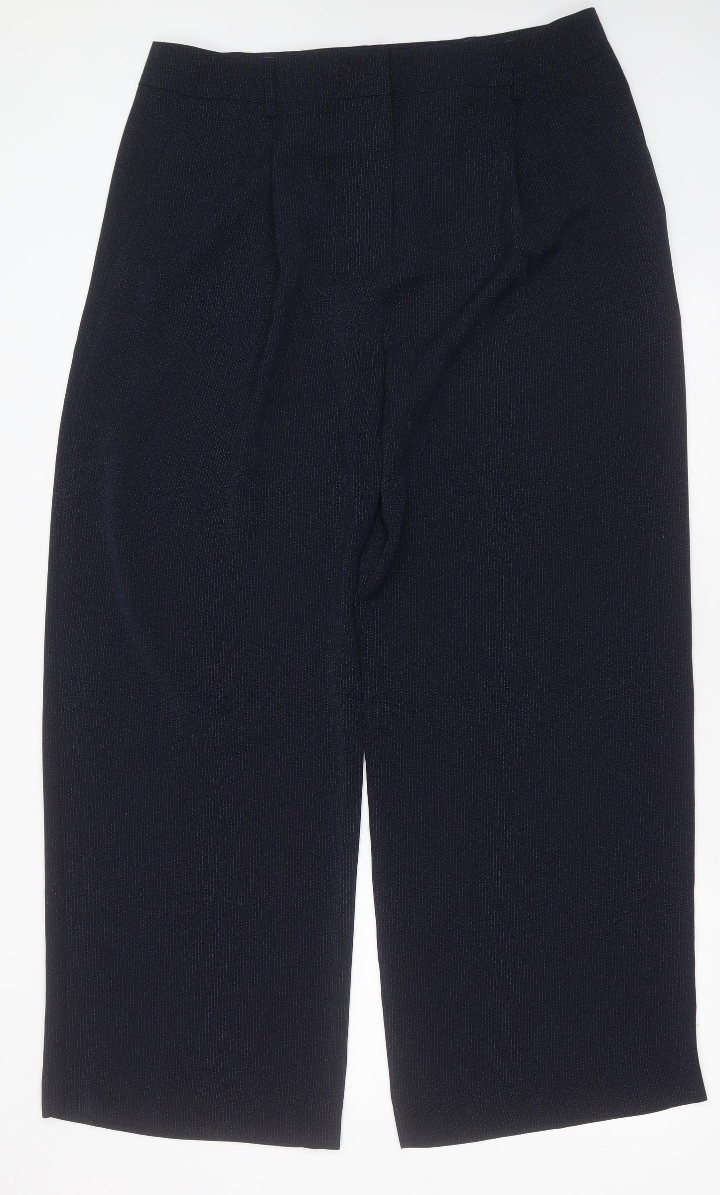 Marks and Spencer Womens Blue Striped Polyester Trousers  Size 18 L31 in Regular Zip