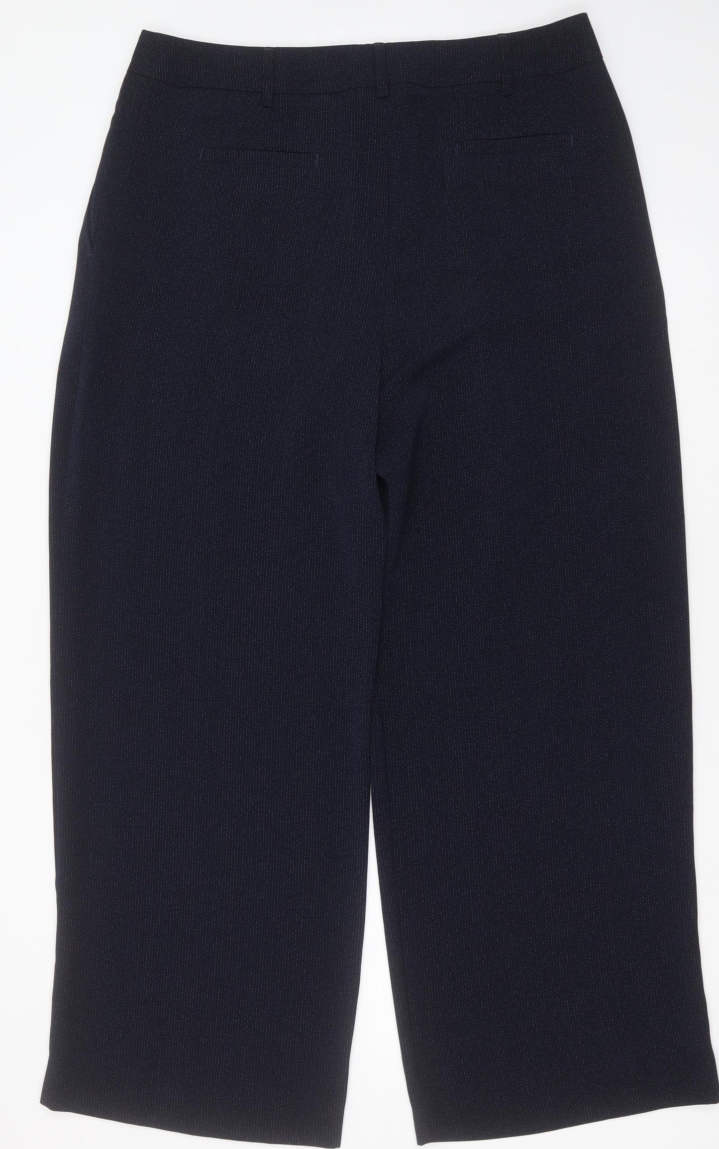 Marks and Spencer Womens Blue Striped Polyester Trousers  Size 18 L31 in Regular Zip