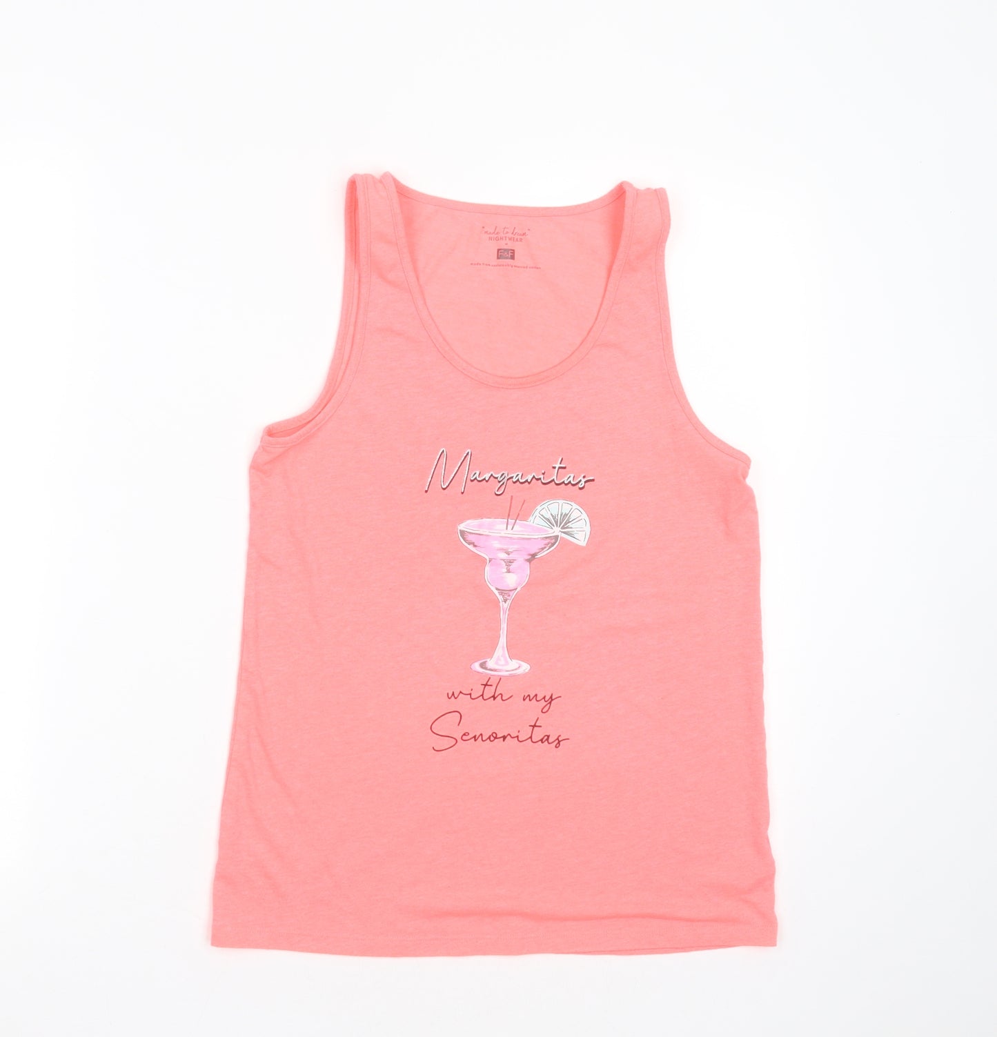 F&F Womens Pink Solid Polyester Top Pyjama Top Size 8   - Margaritas