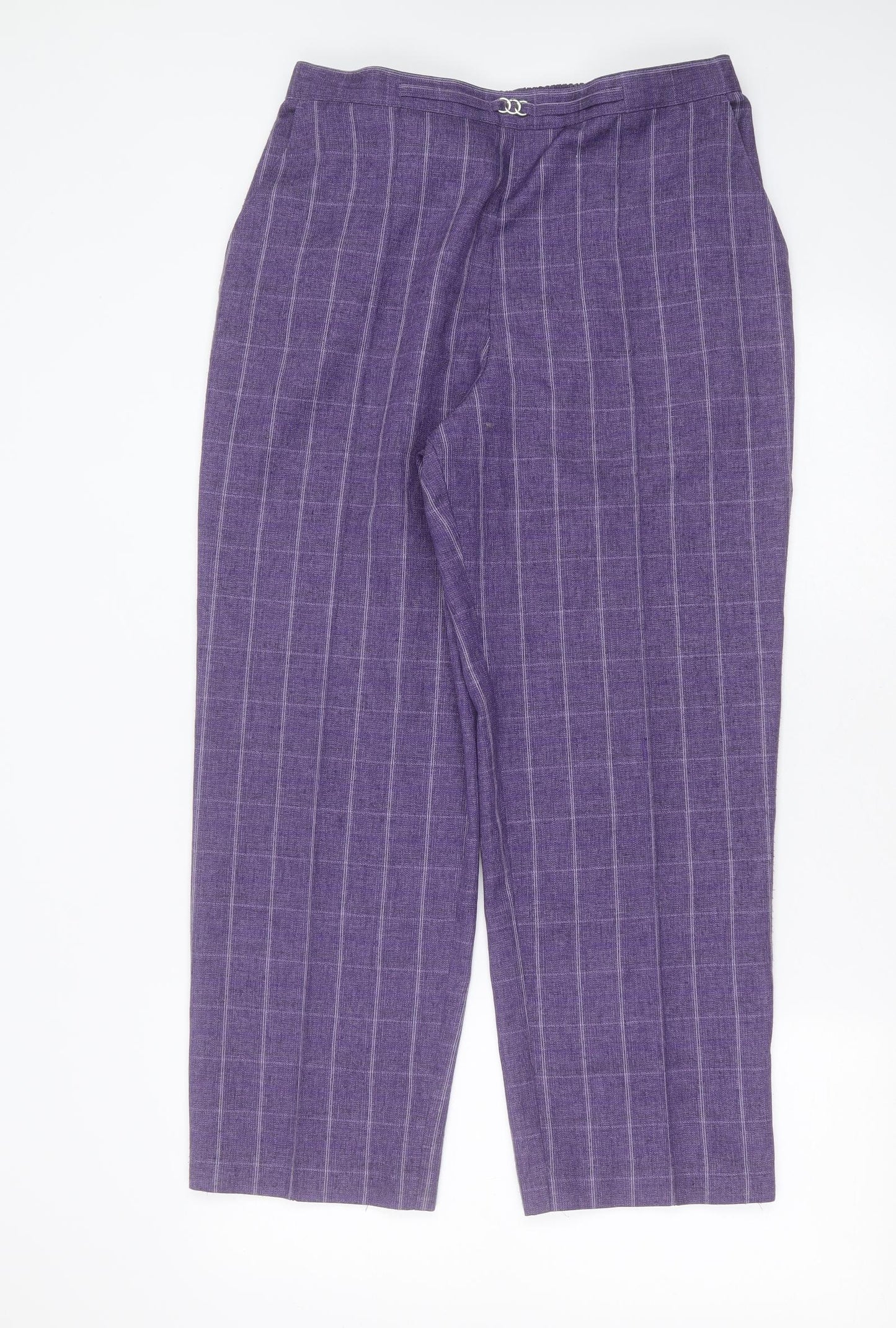 Marks and Spencer Womens Purple Check Polyester Trousers  Size 16 L27 in Regular