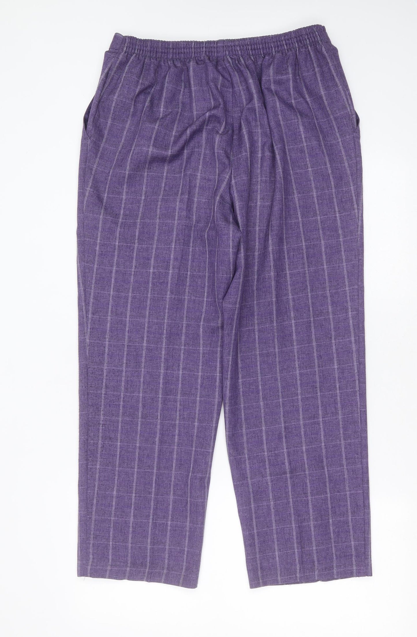 Marks and Spencer Womens Purple Check Polyester Trousers  Size 16 L27 in Regular