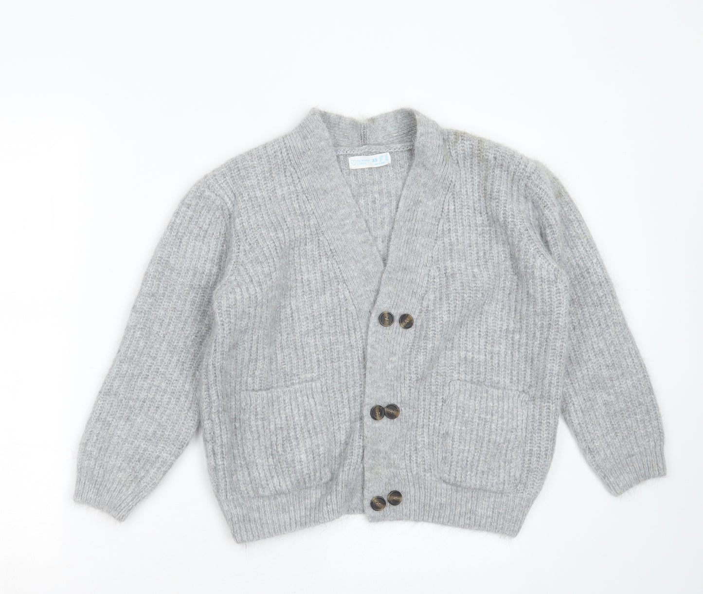 Primark Womens Grey V-Neck  Acrylic Cardigan Jumper Size XS