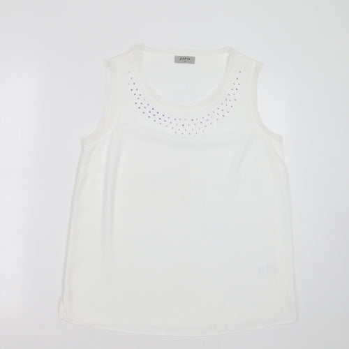 Soon Womens White  Polyester Basic Blouse Size 10 Round Neck - studded