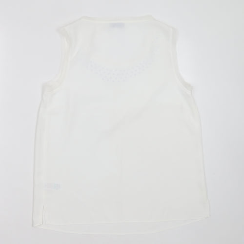 Soon Womens White  Polyester Basic Blouse Size 10 Round Neck - studded
