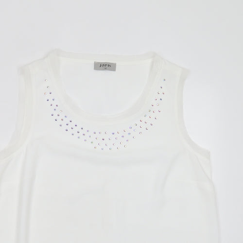 Soon Womens White  Polyester Basic Blouse Size 10 Round Neck - studded