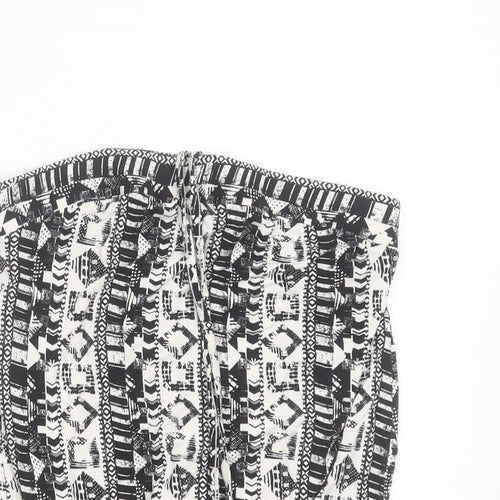 NEXT Womens Black Geometric Viscose Basic T-Shirt Size 10 Off the Shoulder