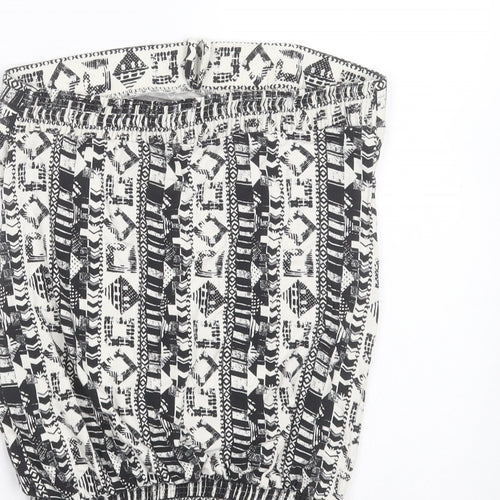 NEXT Womens Black Geometric Viscose Basic T-Shirt Size 10 Off the Shoulder