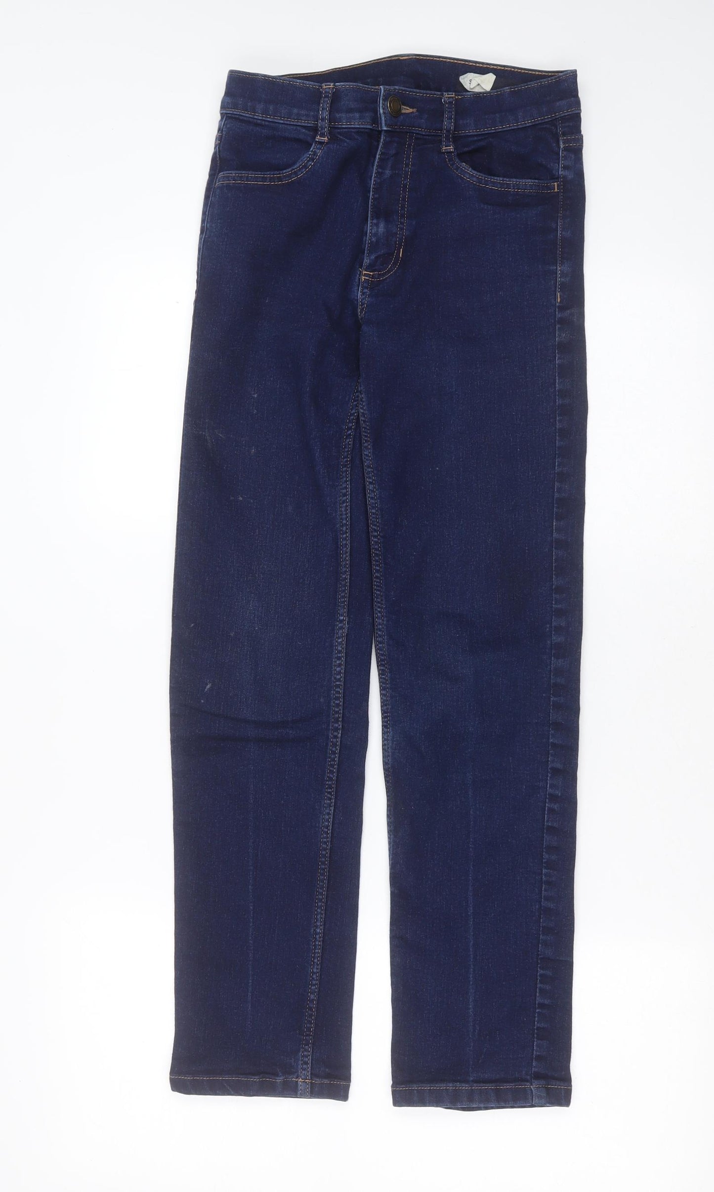 Marks and Spencer Womens Blue  Cotton Straight Jeans Size 8 L27 in Regular Zip