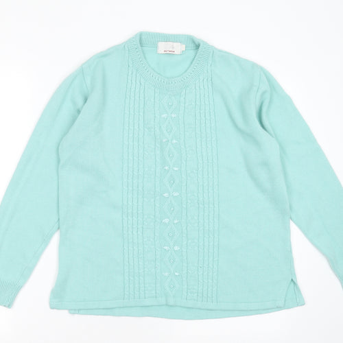 reflect knitwear Womens Green Round Neck Geometric Acrylic Pullover Jumper Size M