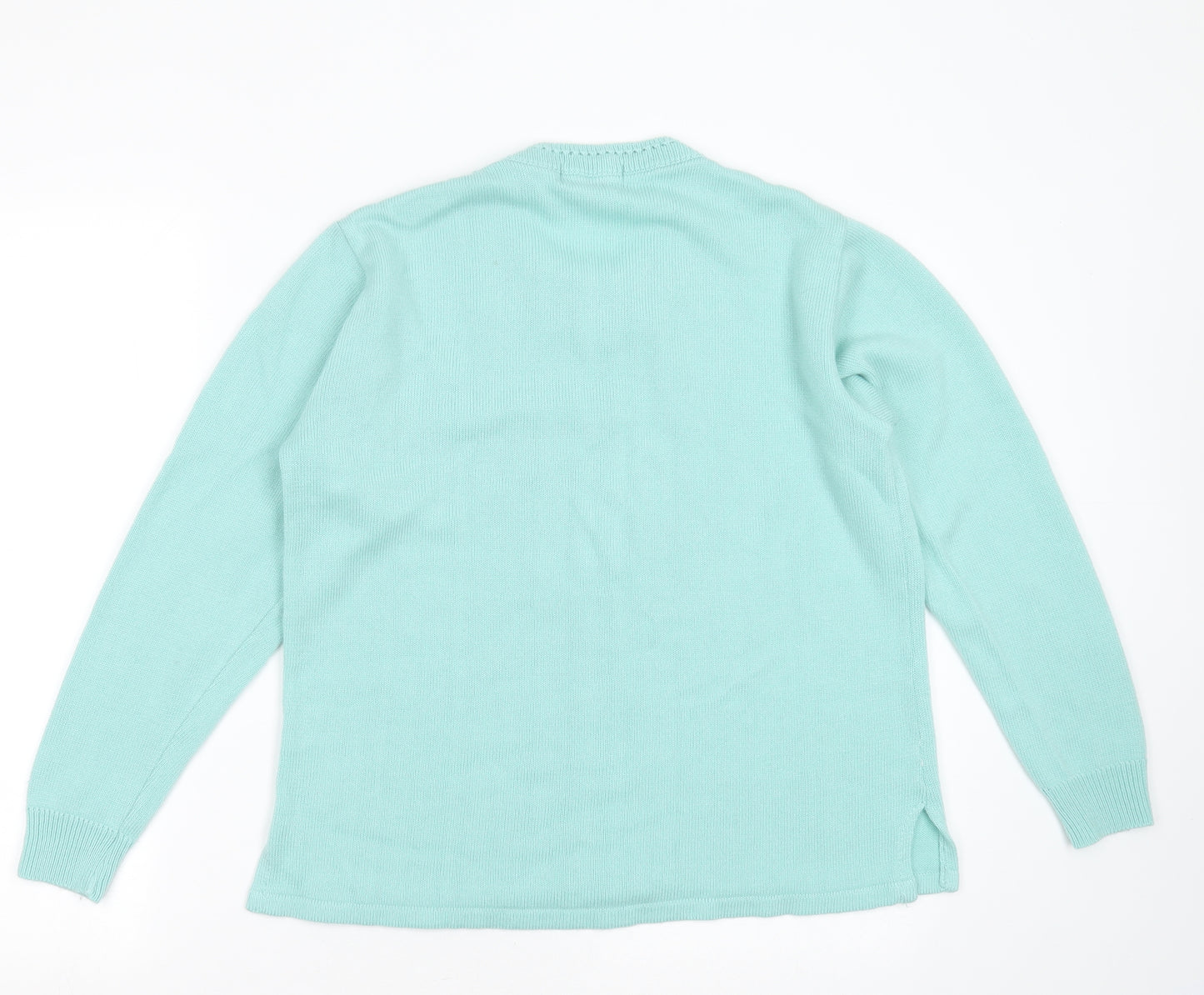 reflect knitwear Womens Green Round Neck Geometric Acrylic Pullover Jumper Size M