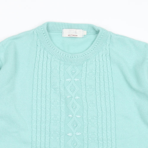reflect knitwear Womens Green Round Neck Geometric Acrylic Pullover Jumper Size M