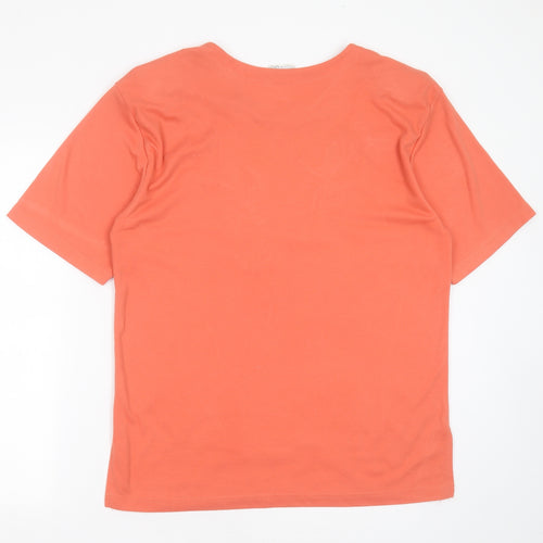 Poppy Womens Orange Floral Polyester Basic T-Shirt Size L Round Neck - Embroidered detail