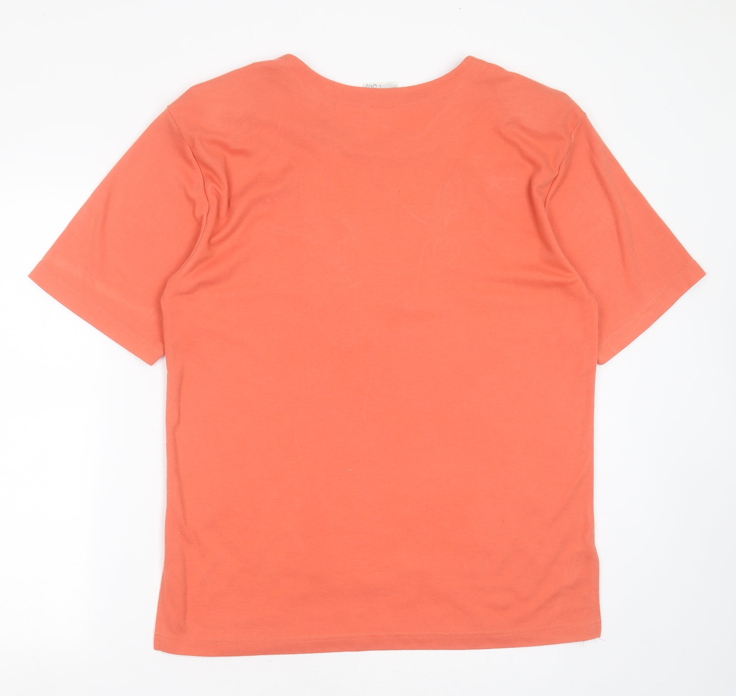 Poppy Womens Orange Floral Polyester Basic T-Shirt Size L Round Neck - Embroidered detail