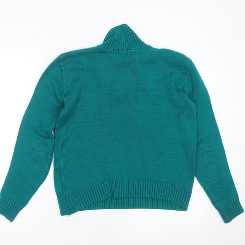 Fashion Alert Womens Green V-Neck Geometric Acrylic Pullover Jumper Size S