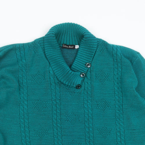 Fashion Alert Womens Green V-Neck Geometric Acrylic Pullover Jumper Size S