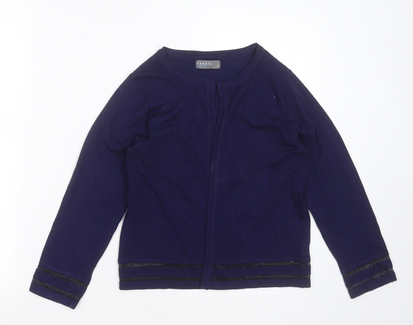 Papaya Womens Blue Round Neck Striped Viscose Cardigan Jumper Size 10