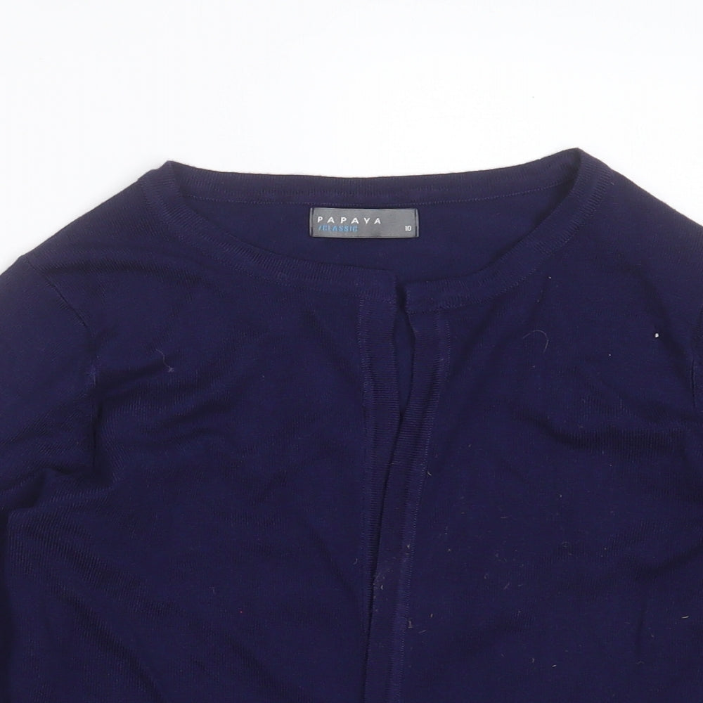 Papaya Womens Blue Round Neck Striped Viscose Cardigan Jumper Size 10