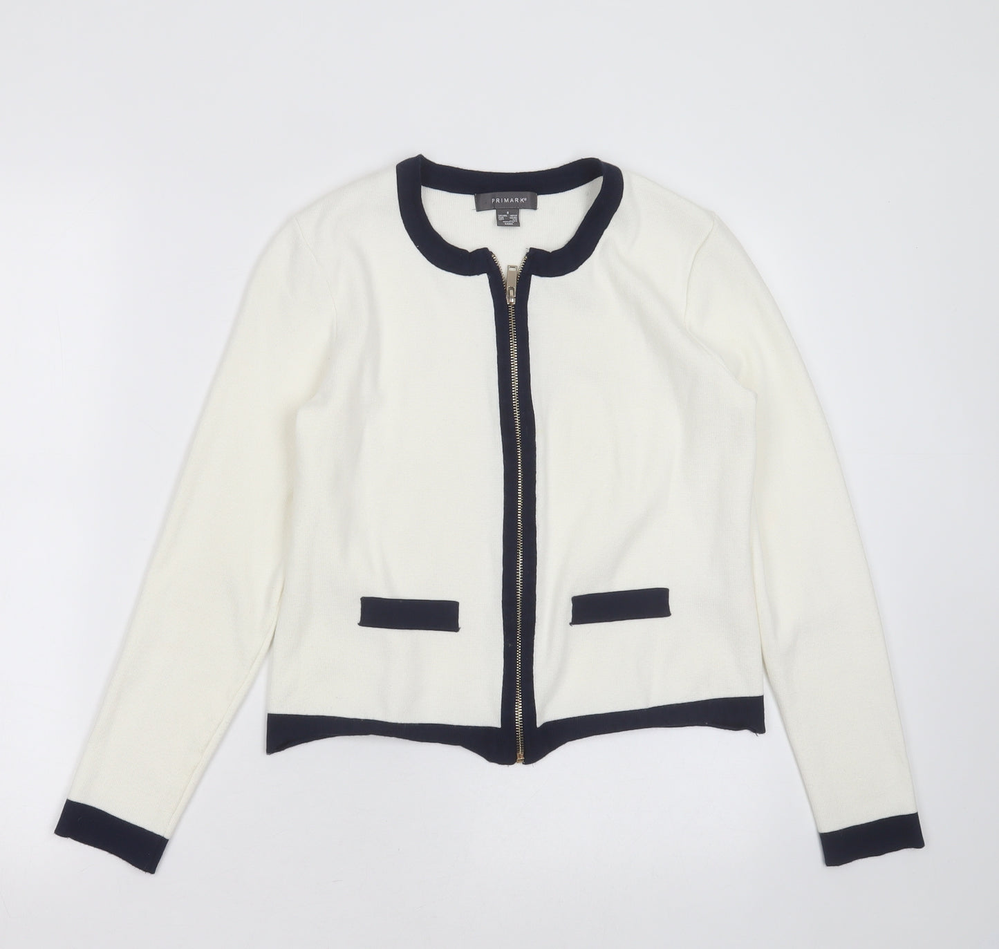 Primark Womens White Round Neck  Viscose Cardigan Jumper Size S